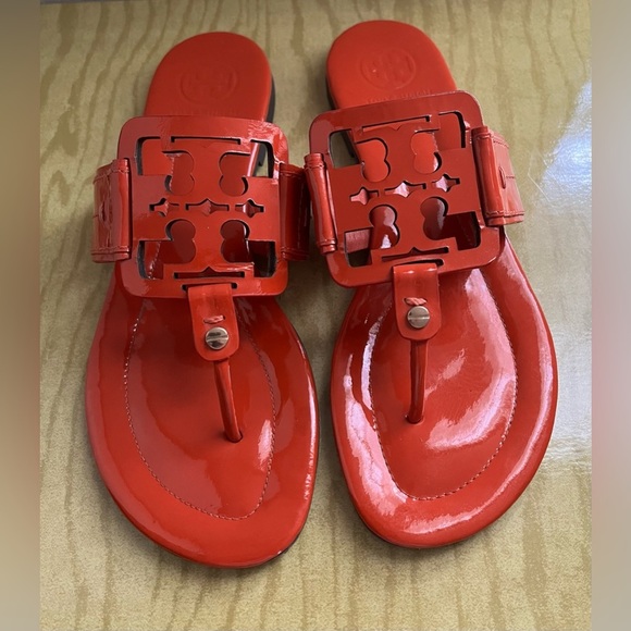 TORY BURCH Miller Patent Leather Orange Sandals size 7 - Picture 11 of 12